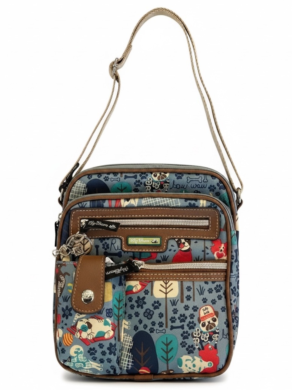 Lily Bloom Dog Print Crossbody Bag NWT Blue Organizer Travel Purse